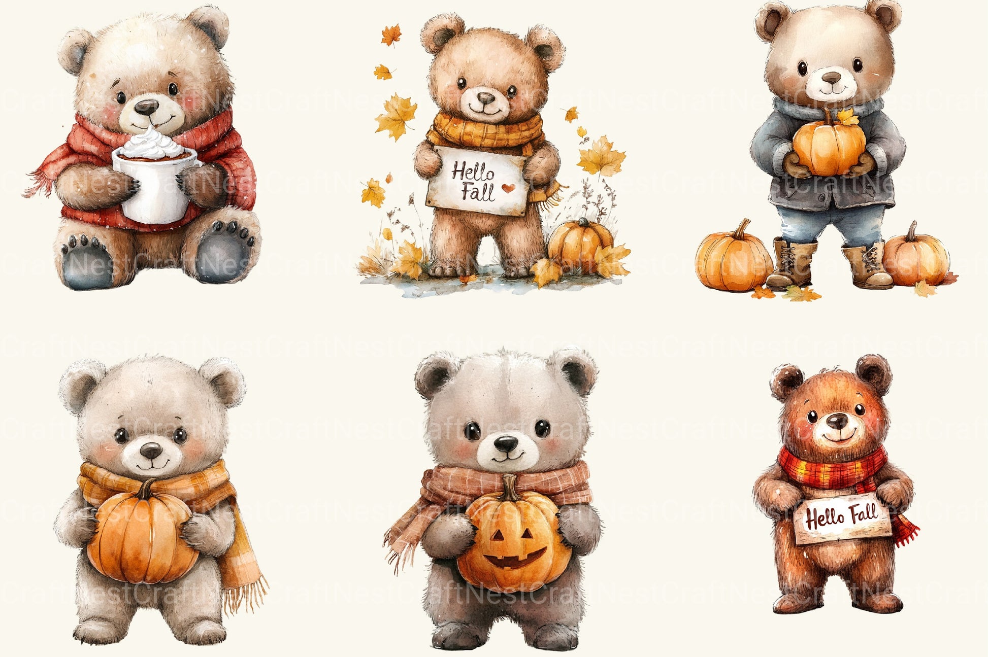 Cute Cartoon Autumn Bears Clipart Bundle - CraftNest - Digital Crafting and Art