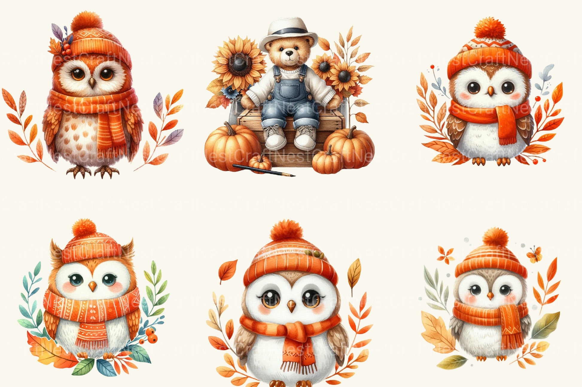 Cute Owl Autumn Clipart Bundle - CraftNest - Digital Crafting and Art