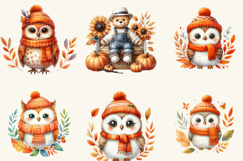 Cute Owl Autumn Clipart Bundle - CraftNest - Digital Crafting and Art