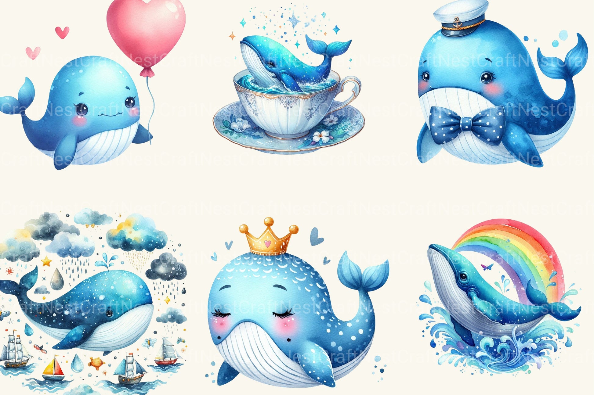 Whale Blue Whale Clipart Bundle 2 - CraftNest - Digital Crafting and Art