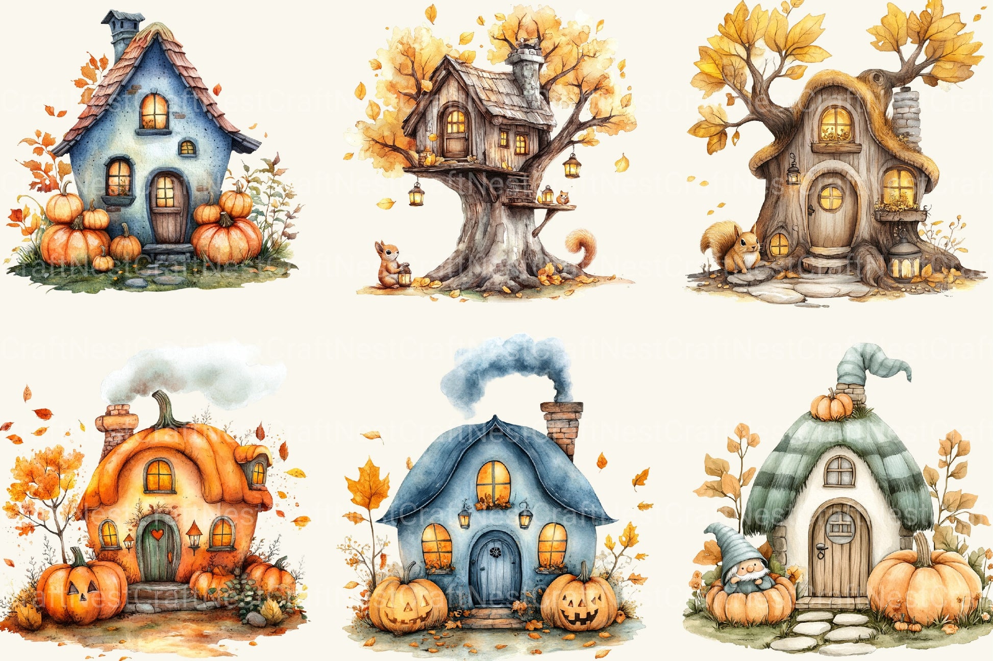 Whimsical Autumn House Clipart Bundle - CraftNest - Digital Crafting and Art