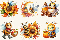 Cute Cartoon Autumn Bees Clipart Bundle - CraftNest - Digital Crafting and Art