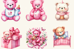Pink Cute Blush Teddy Bear Clipart Bundle 2 - CraftNest - Digital Crafting and Art