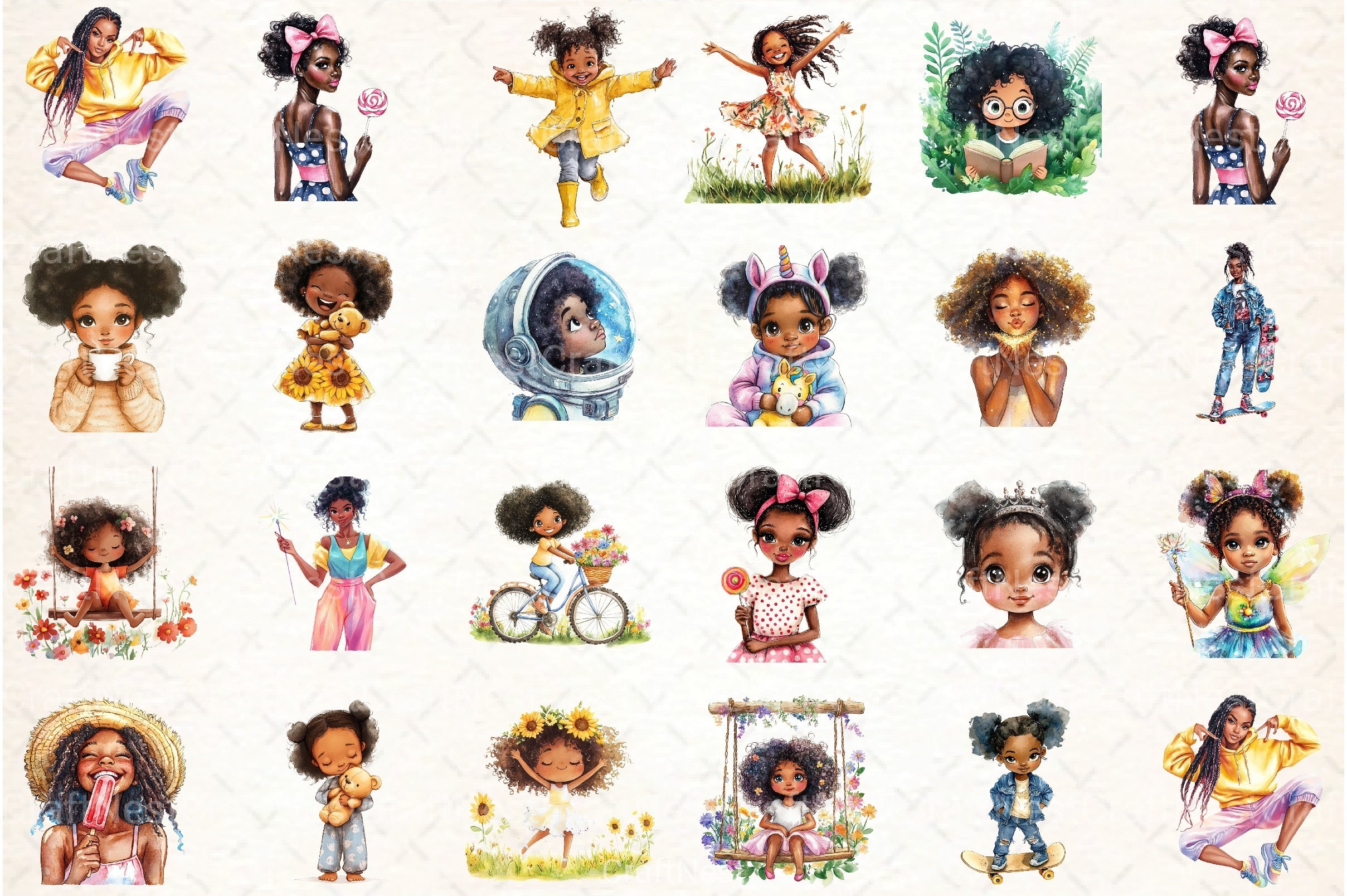 Cute Black Girl Clipart Bundle 99 - CraftNest - Digital Crafting and Art