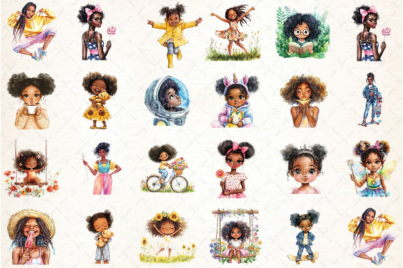 Cute Black Girl Clipart Bundle 99 - CraftNest - Digital Crafting and Art