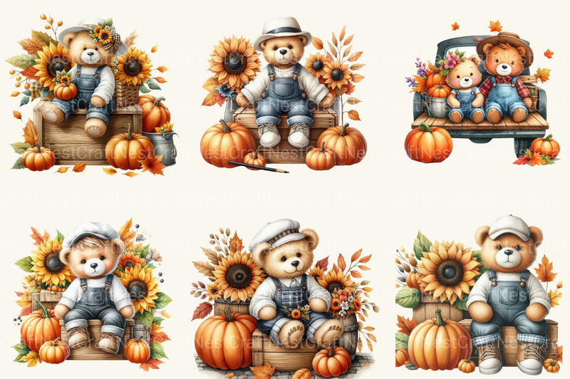 Bear Autumn Clipart Bundle - CraftNest - Digital Crafting and Art