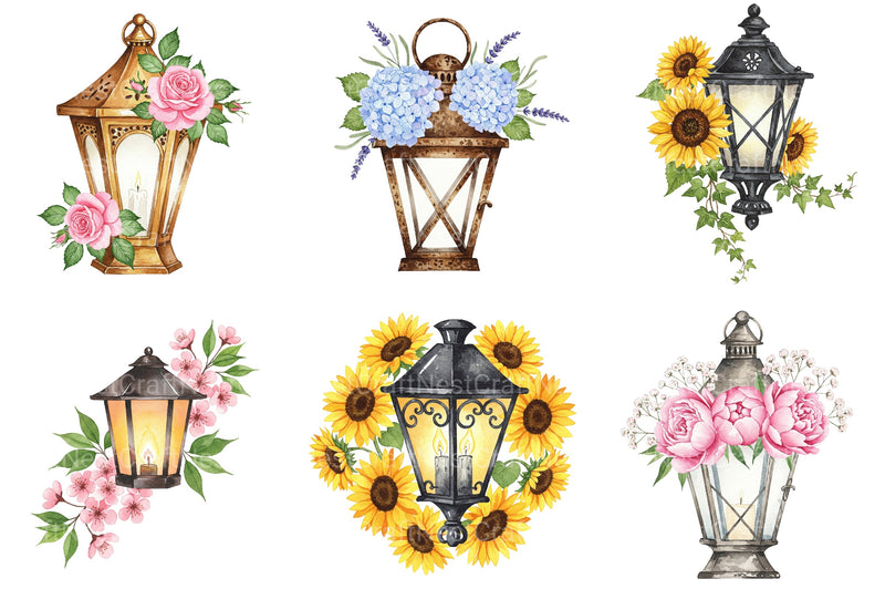 Vintage Lantern With Flowers Clipart Bundle - CraftNest - Digital Crafting and Art