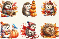 Cute Cartoon Autumn Hedgehogs Clipart Bundle - CraftNest - Digital Crafting and Art