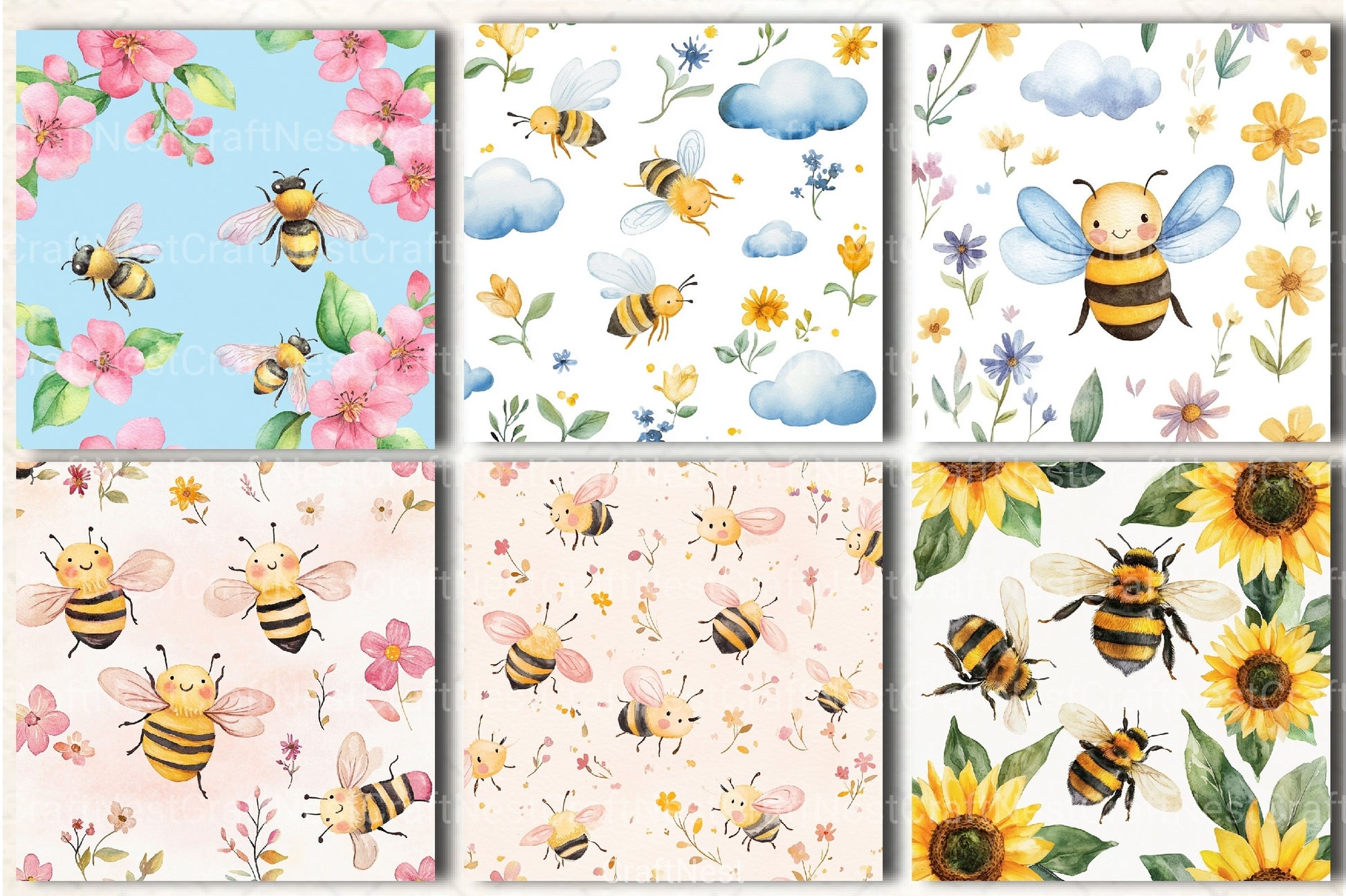 Lovely Bee Digital Paper - CraftNest - Digital Crafting and Art