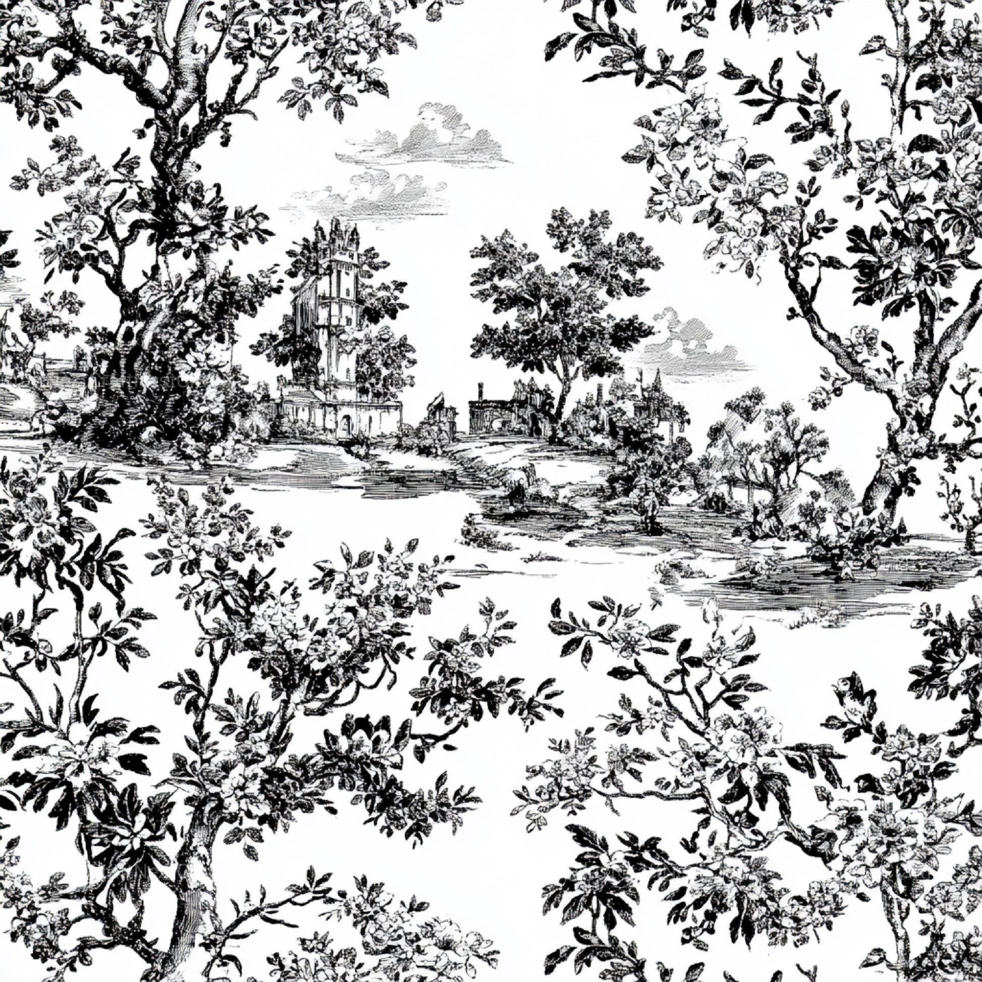 Black White Spring Toile De Jouy Pattern Clipart Bundle - CraftNest - Digital Crafting and Art