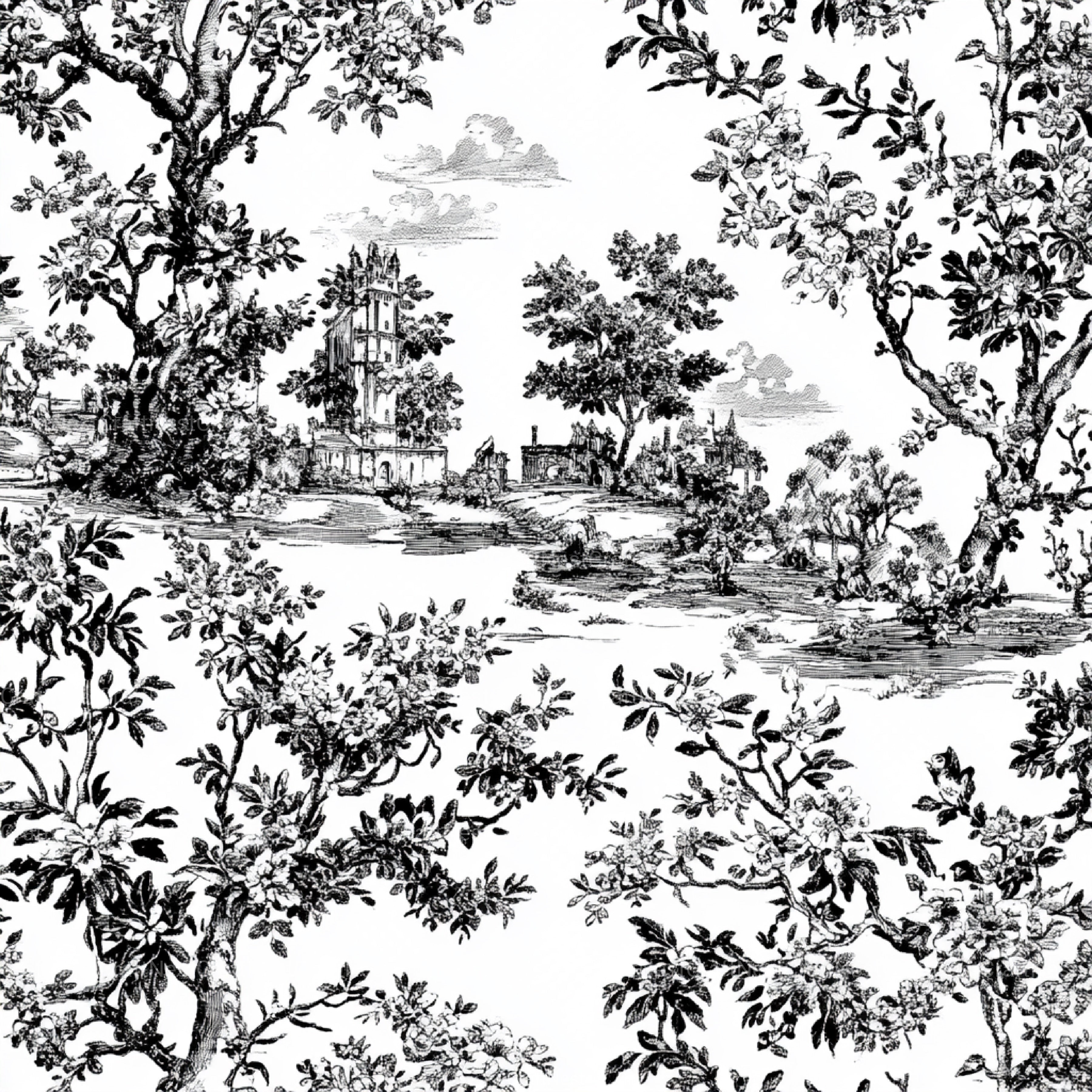 Black White Spring Toile De Jouy Pattern Clipart Bundle - CraftNest - Digital Crafting and Art