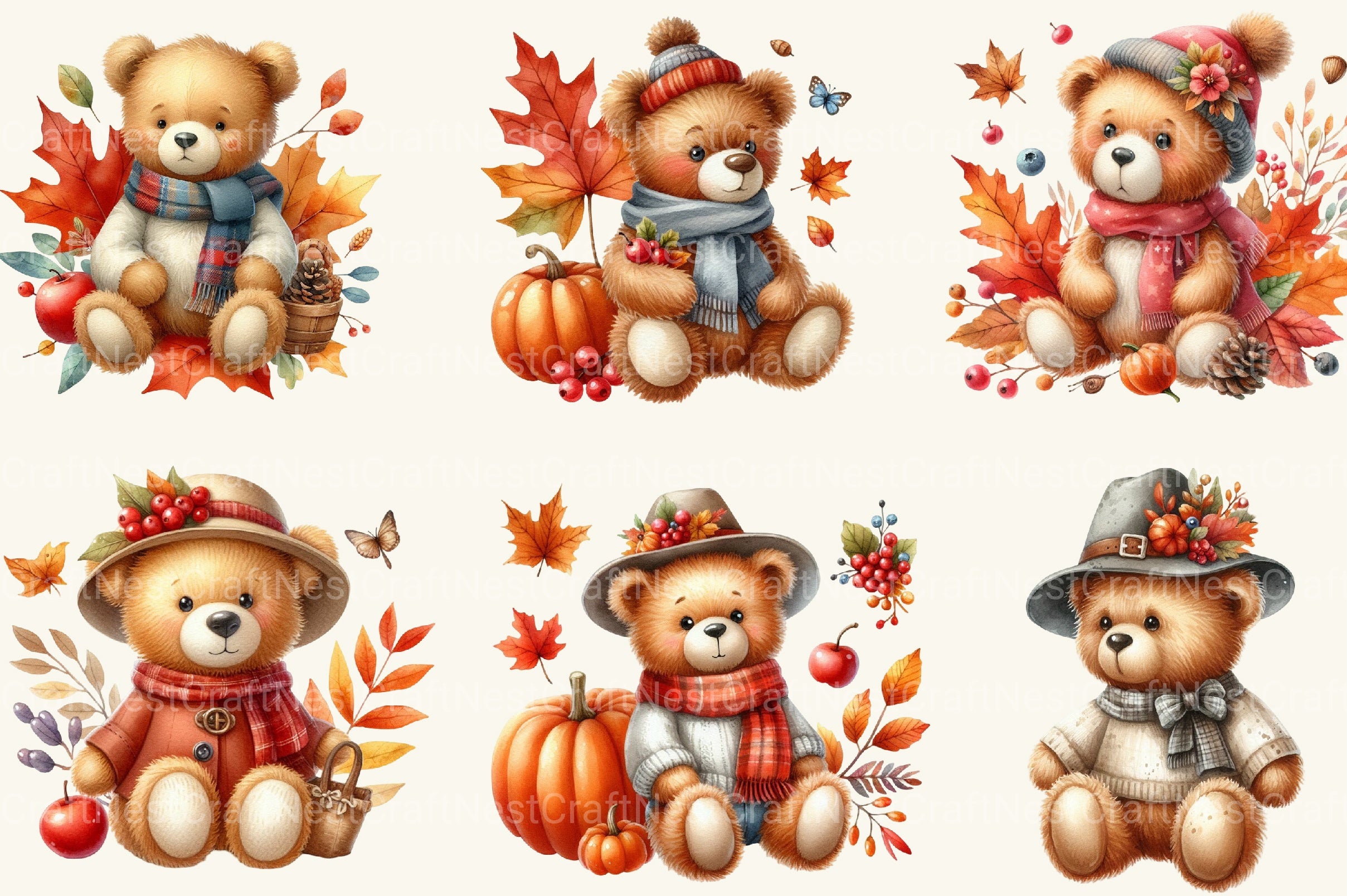 Autumn Teddy Bear Clipart Bundle - CraftNest - Digital Crafting and Art
