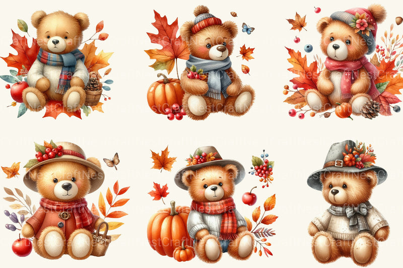 Autumn Teddy Bear Clipart Bundle - CraftNest - Digital Crafting and Art