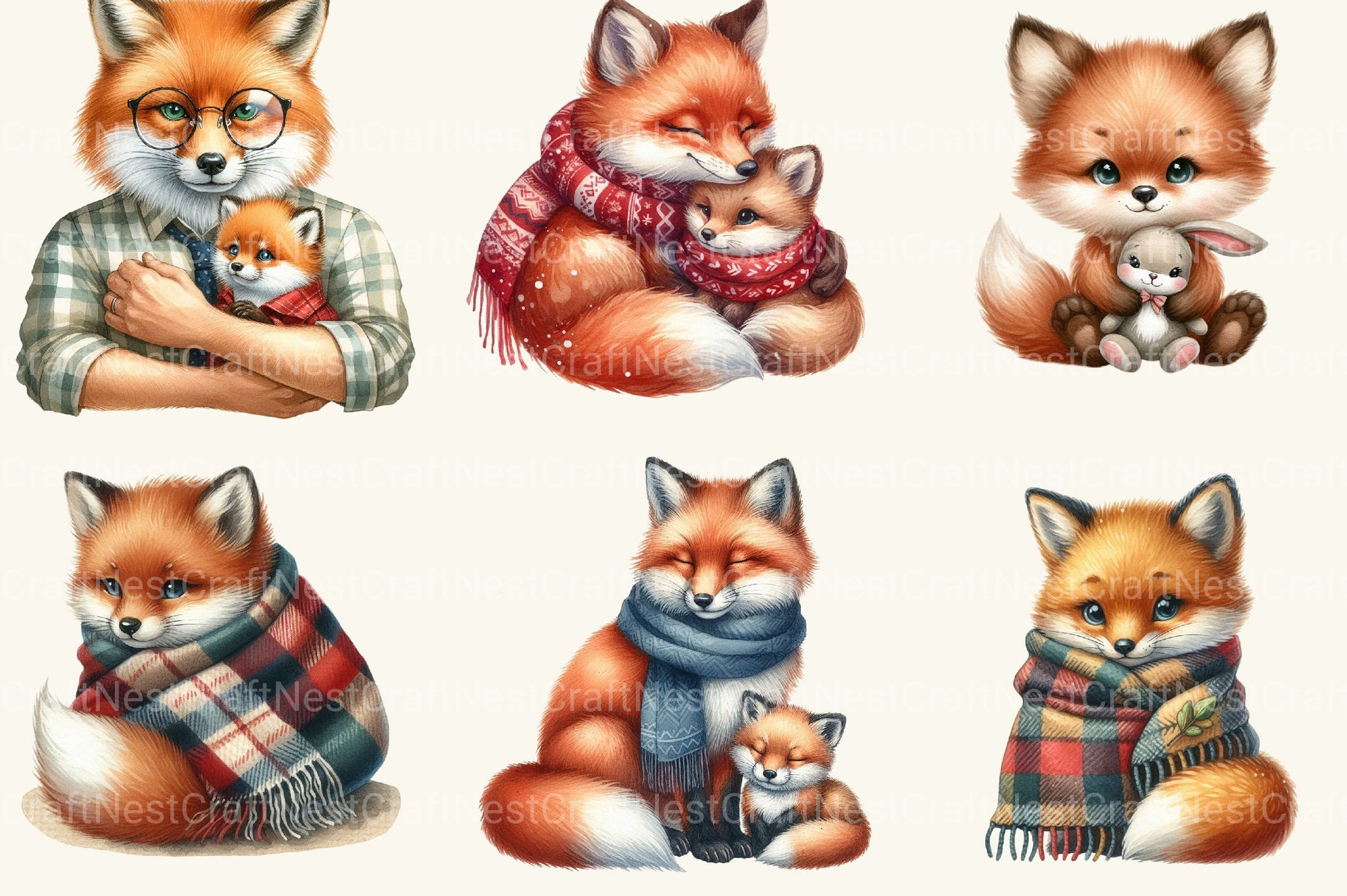 Cozy Fox Family Clipart Bundle 2 - CraftNest - Digital Crafting and Art