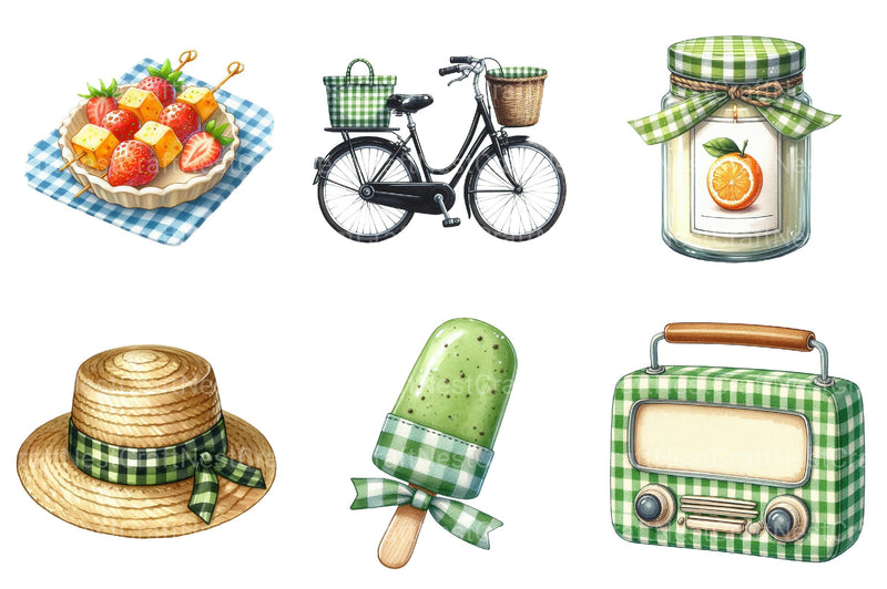 Black and Green Gingham Summer Clipart - CraftNest - Digital Crafting and Art