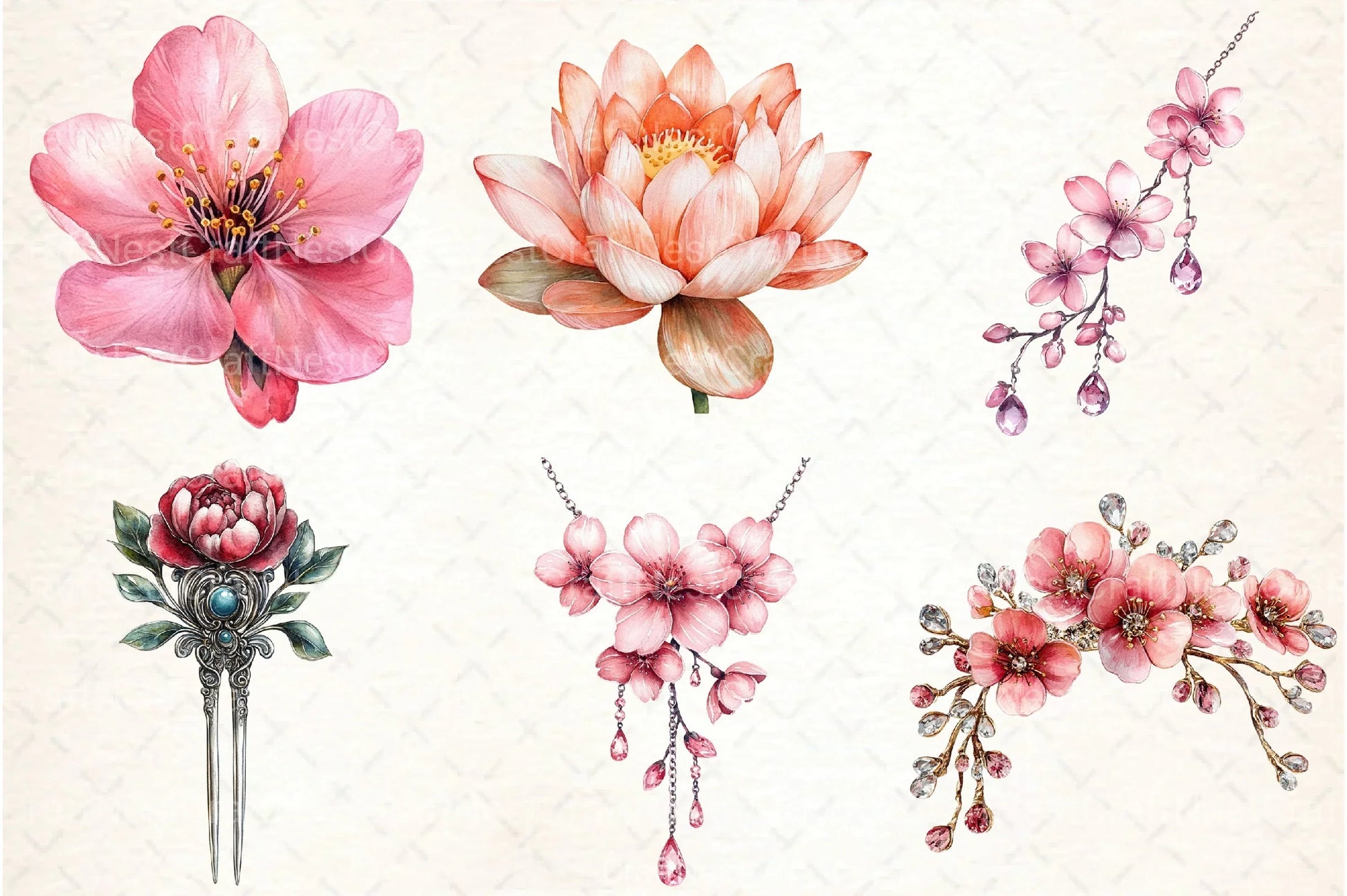Japan Flower & Jewelry Clipart Bundle - CraftNest - Digital Crafting and Art