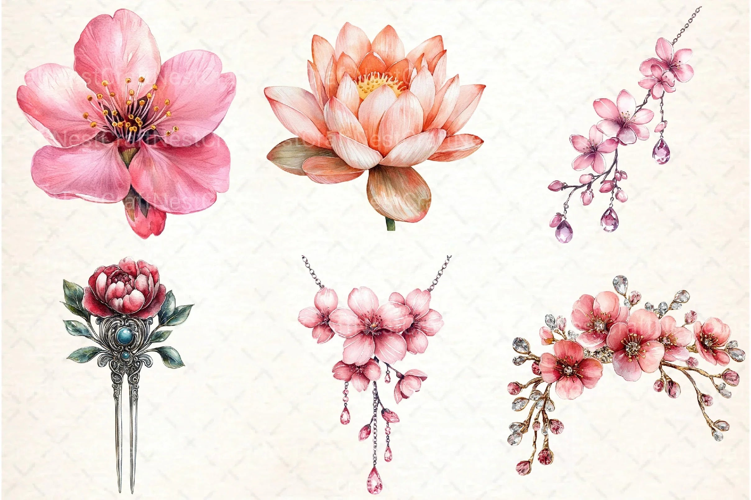 Japan Flower & Jewelry Clipart Bundle - CraftNest - Digital Crafting and Art