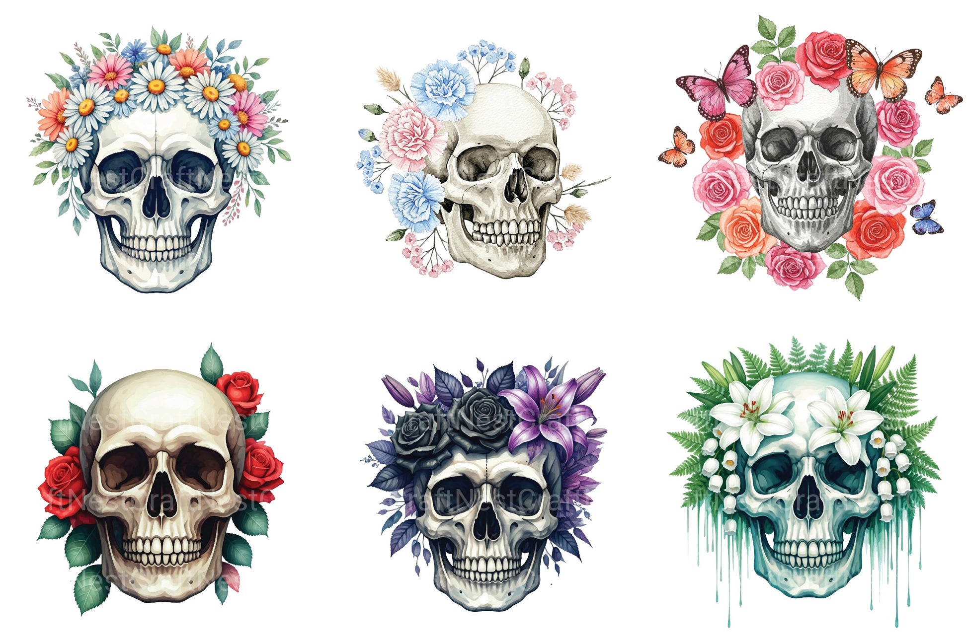Skull Floral Sublimation Clipart Bundle - CraftNest - Digital Crafting and Art
