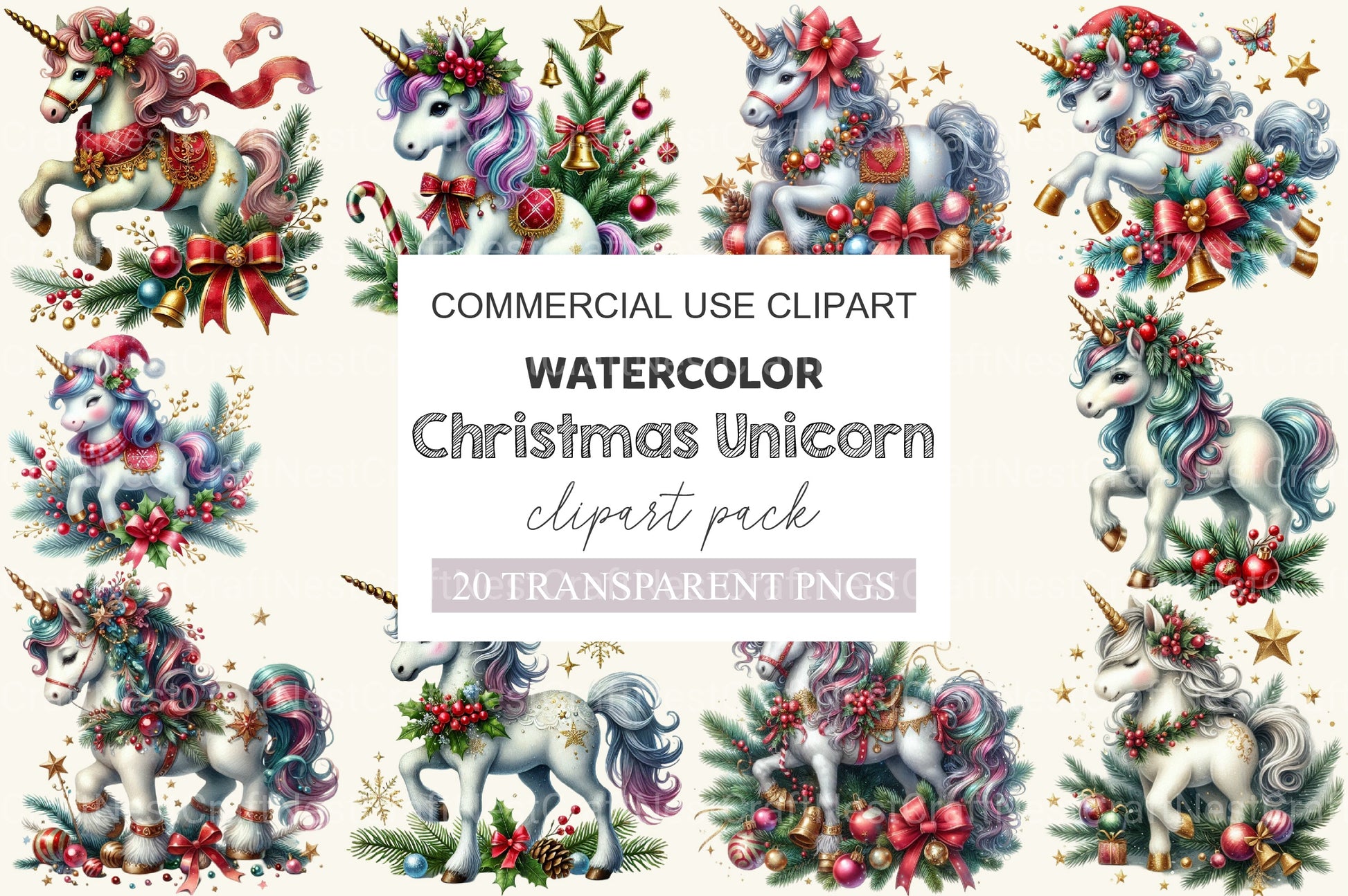 Christmas Unicorn Clipart Bundle - CraftNest - Digital Crafting and Art