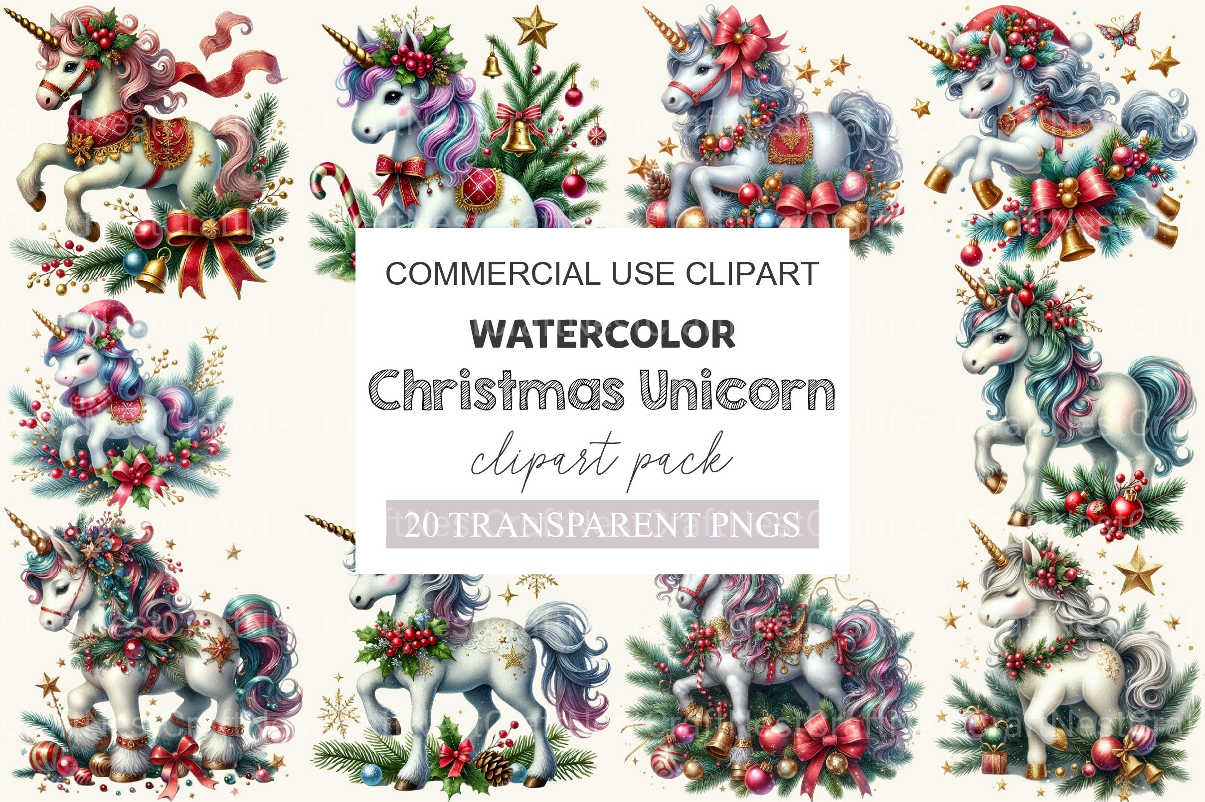 Christmas Unicorn Clipart Bundle - CraftNest - Digital Crafting and Art