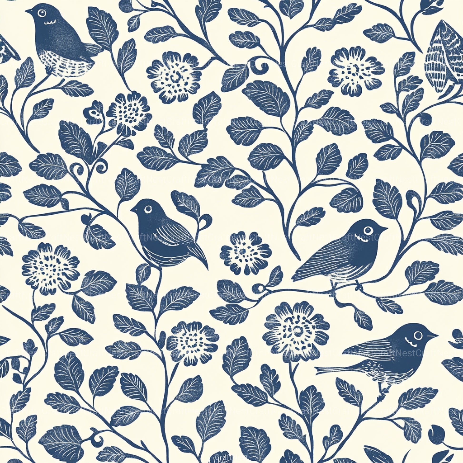 Blue Birds & Flowers Chinoiserie Pattern Clipart Bundle - CraftNest - Digital Crafting and Art