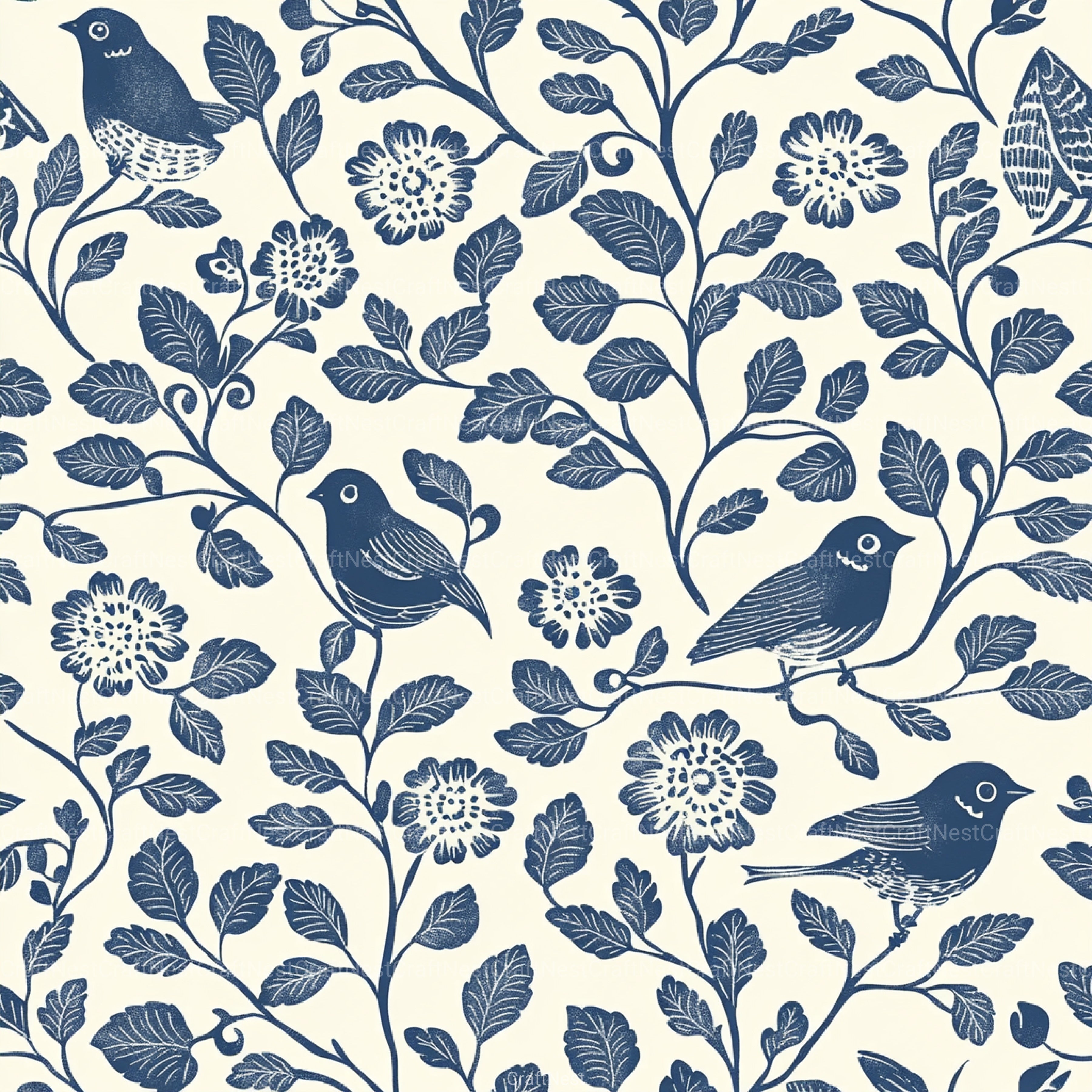Blue Birds & Flowers Chinoiserie Pattern Clipart Bundle - CraftNest - Digital Crafting and Art