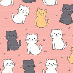 Seamless Kawaii Cute Cats Pattern Digital Paper - CraftNest - Digital Crafting and Art