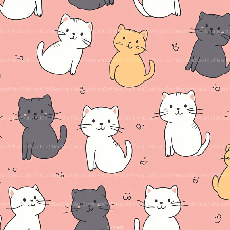 Seamless Kawaii Cute Cats Pattern Digital Paper - CraftNest - Digital Crafting and Art