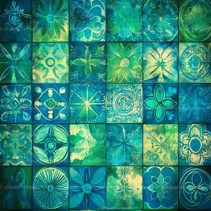 Boho Blue Green Patterns Clipart Bundle - CraftNest - Digital Crafting and Art