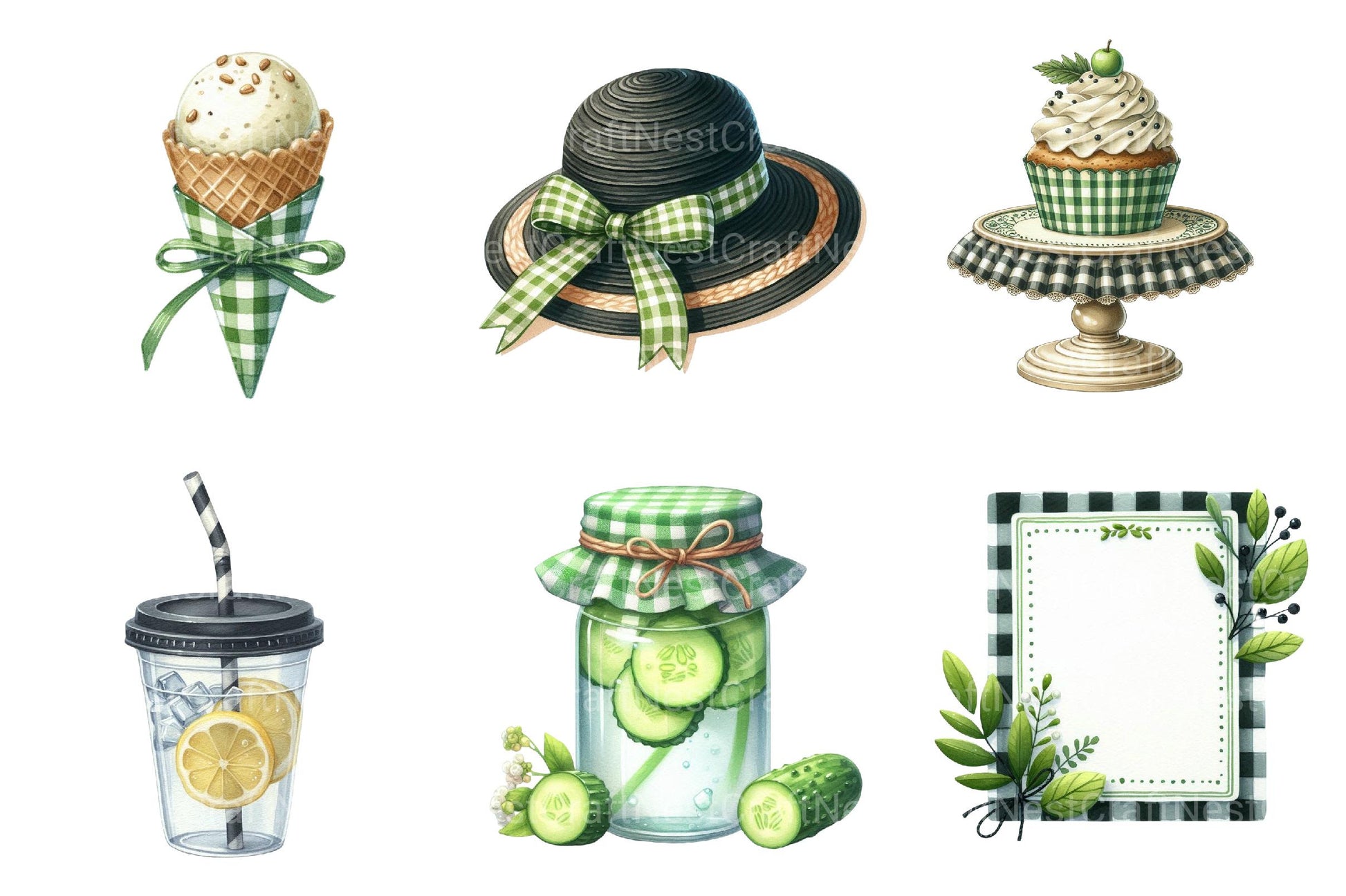 Black and Green Gingham Summer Clipart - CraftNest - Digital Crafting and Art