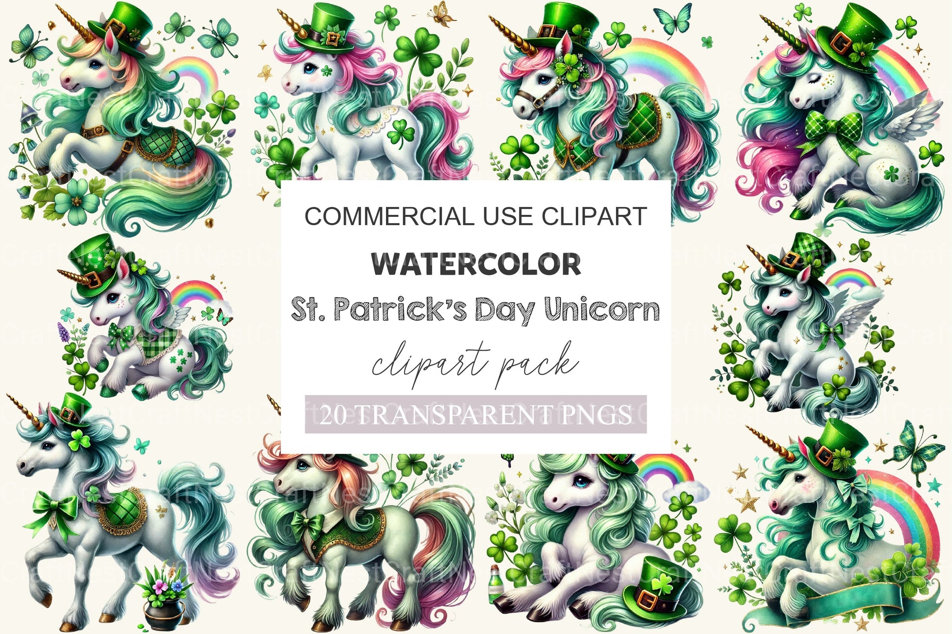 St Patrick's Day Unicorn Clipart Bundle - CraftNest - Digital Crafting and Art