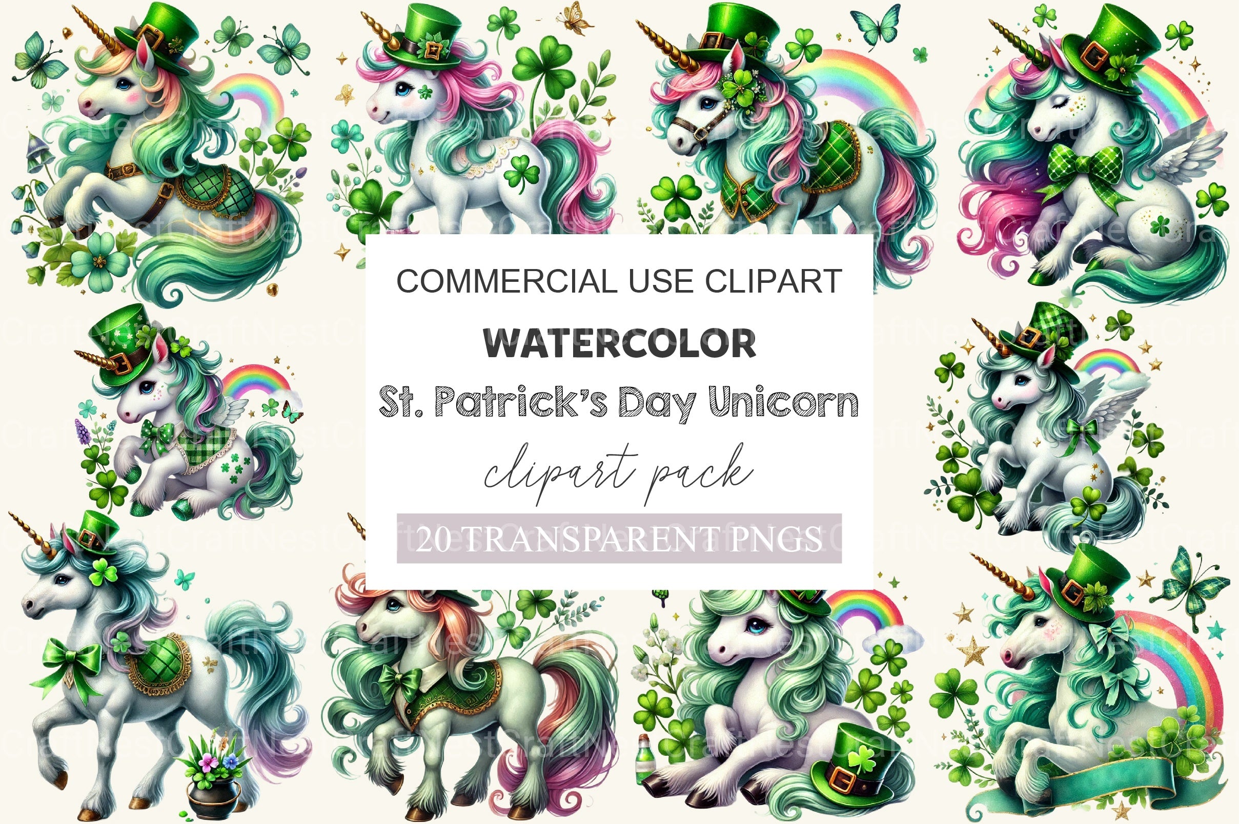 St Patrick's Day Unicorn Clipart Bundle - CraftNest - Digital Crafting and Art