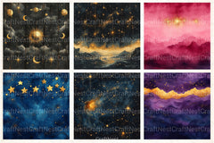 Gold Starry Grunge Digital Paper 4 - CraftNest - Digital Crafting and Art