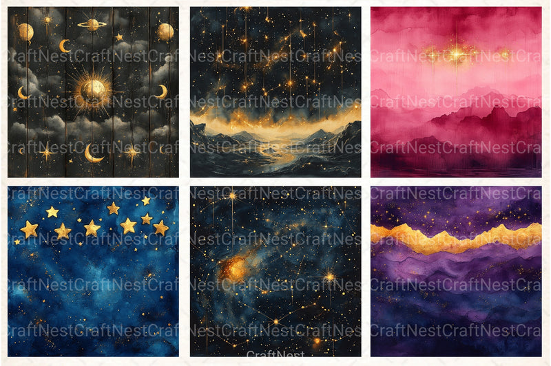 Gold Starry Grunge Digital Paper 4 - CraftNest - Digital Crafting and Art