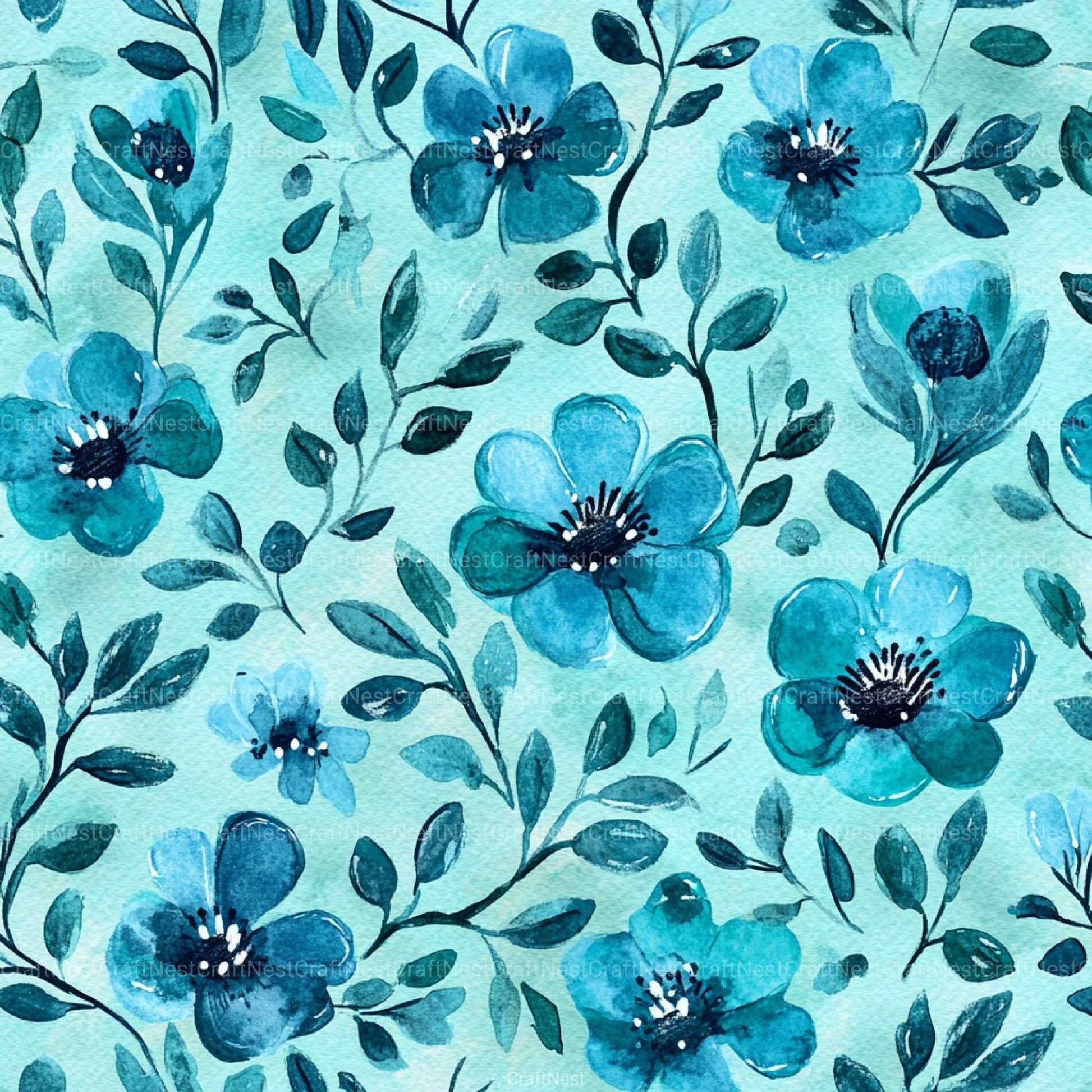 Navy Blue Yellow Cottage Flowers Pattern Clipart Bundle - CraftNest - Digital Crafting and Art