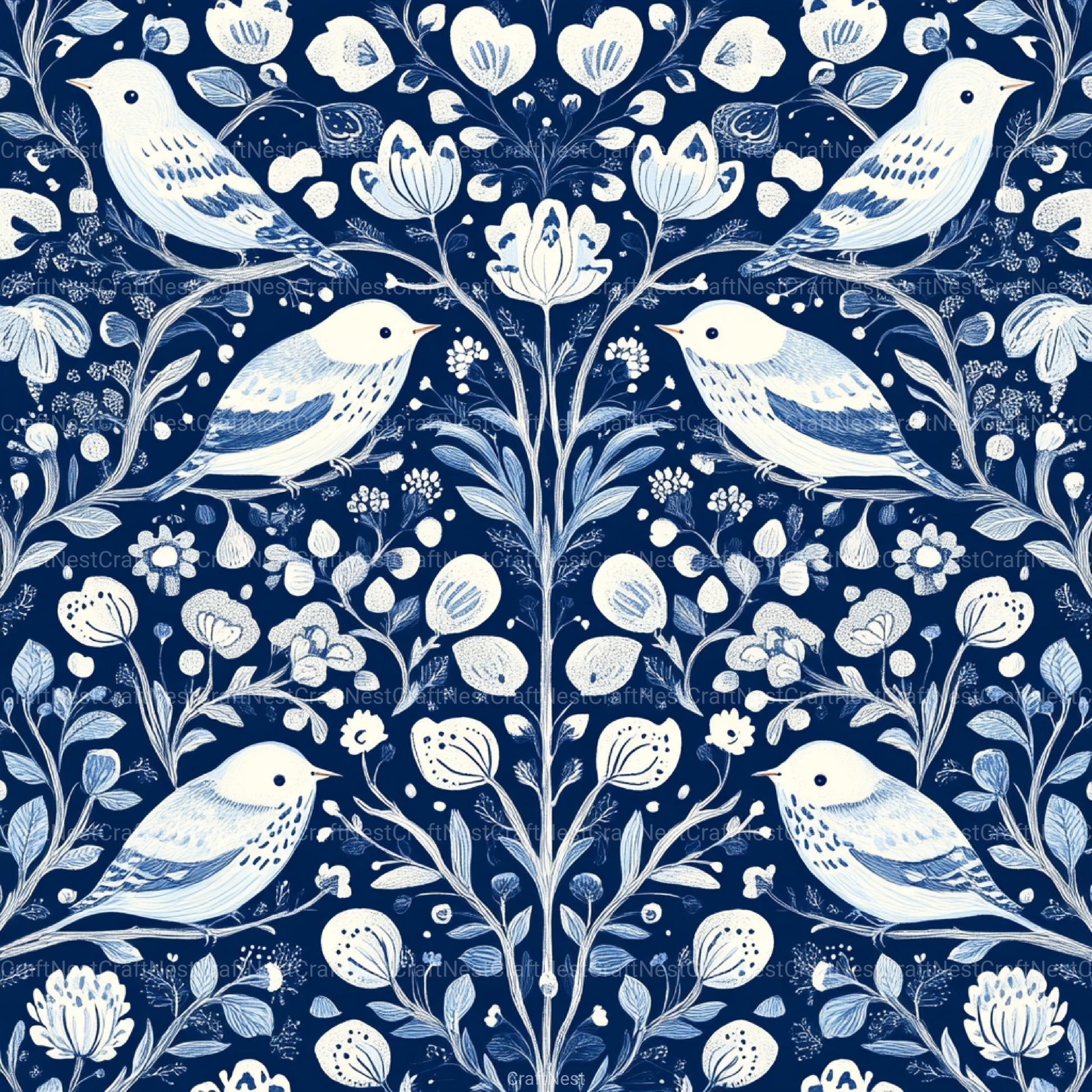 Blue Birds & Flowers Chinoiserie Pattern Clipart Bundle - CraftNest - Digital Crafting and Art