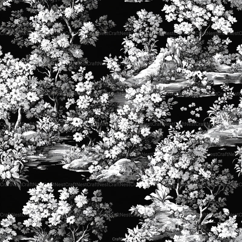Black White Spring Toile De Jouy Pattern Clipart Bundle - CraftNest - Digital Crafting and Art