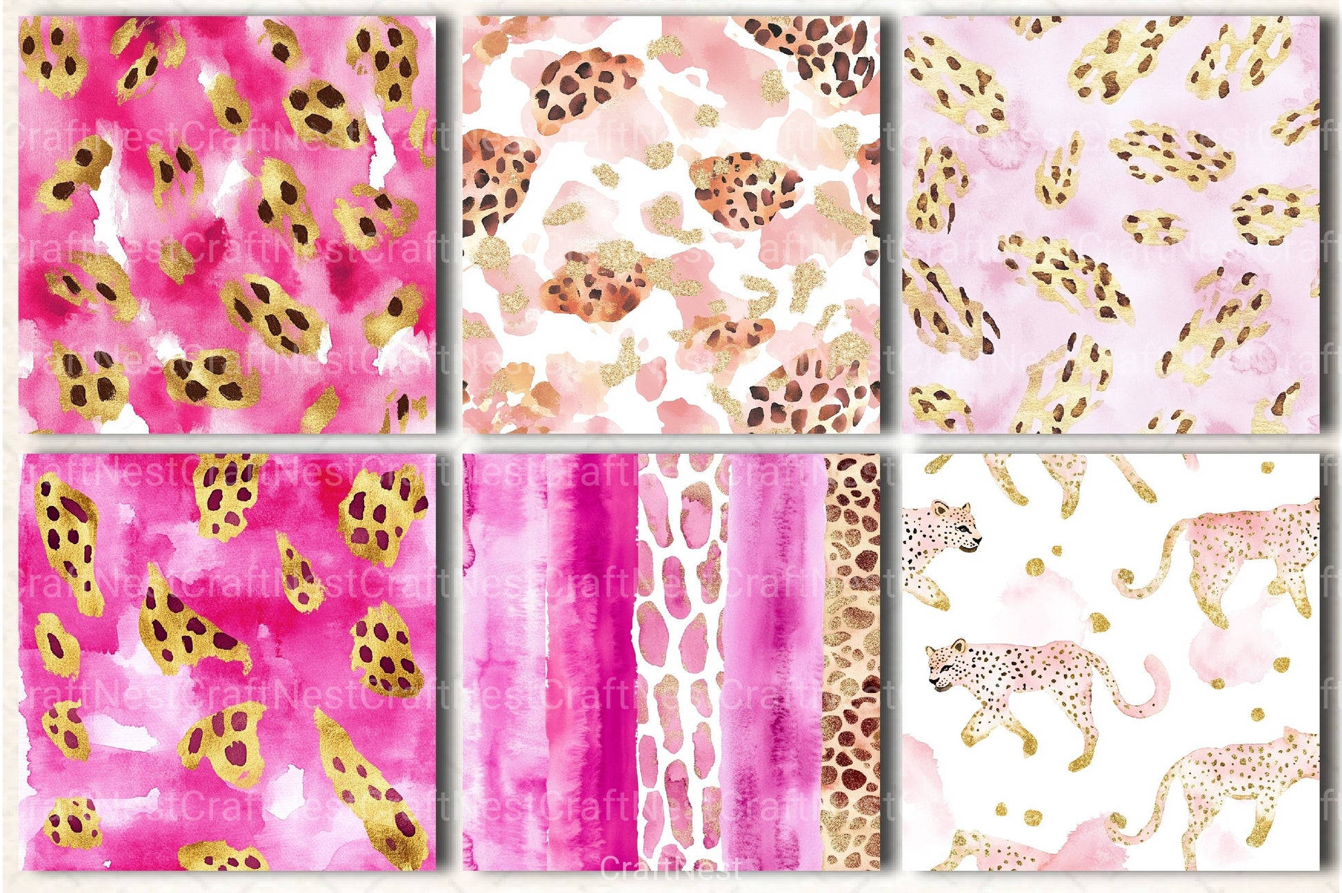 Pink and Gold Leopard Digital Paper 44 - CraftNest - Digital Crafting and Art
