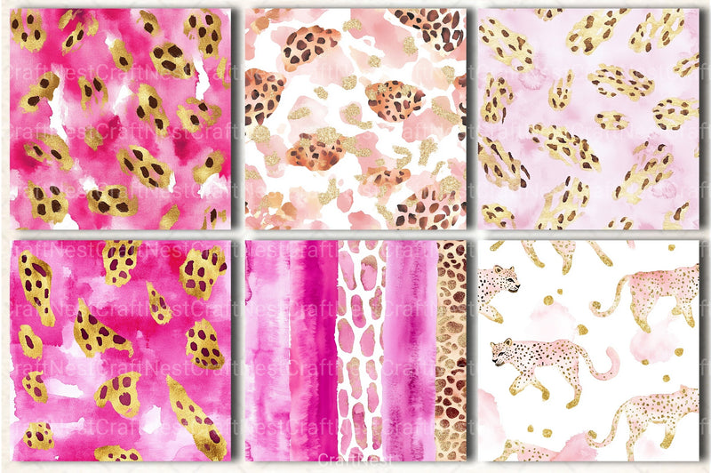 Pink and Gold Leopard Digital Paper 44 - CraftNest - Digital Crafting and Art