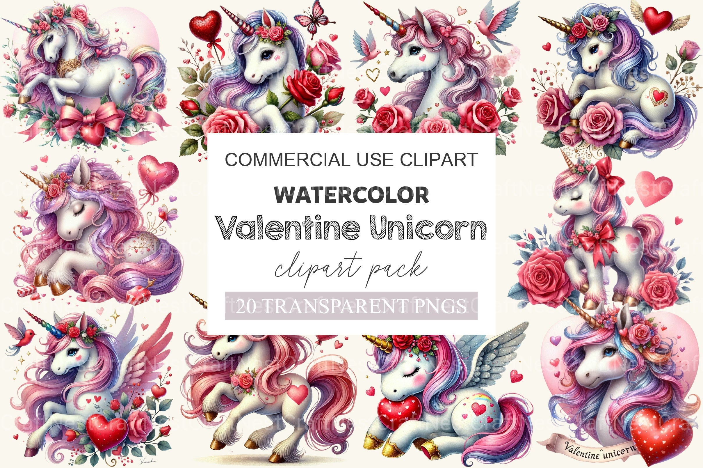 Valentine Unicorn Clipart Bundle - CraftNest - Digital Crafting and Art