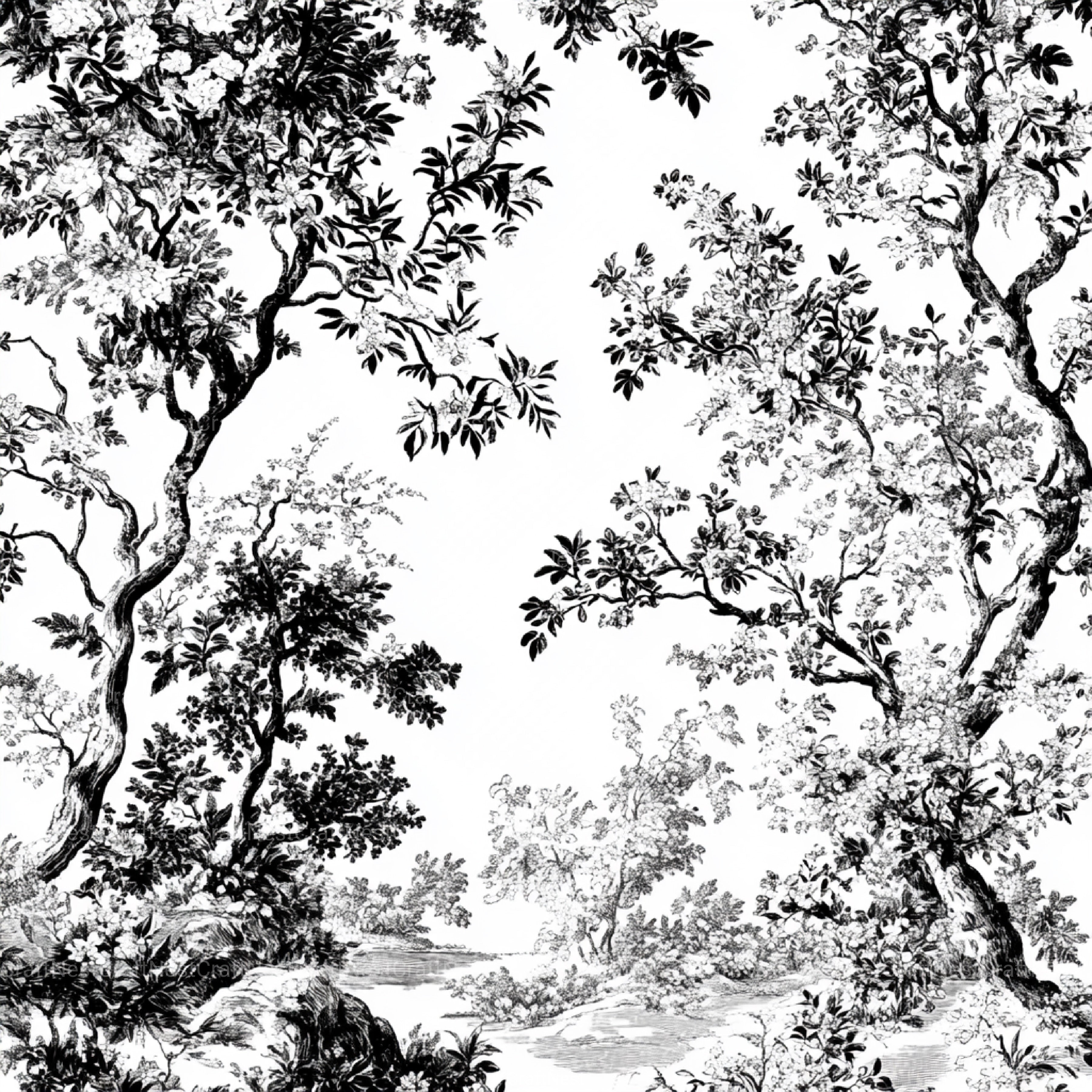 Black White Spring Toile De Jouy Pattern Clipart Bundle - CraftNest - Digital Crafting and Art