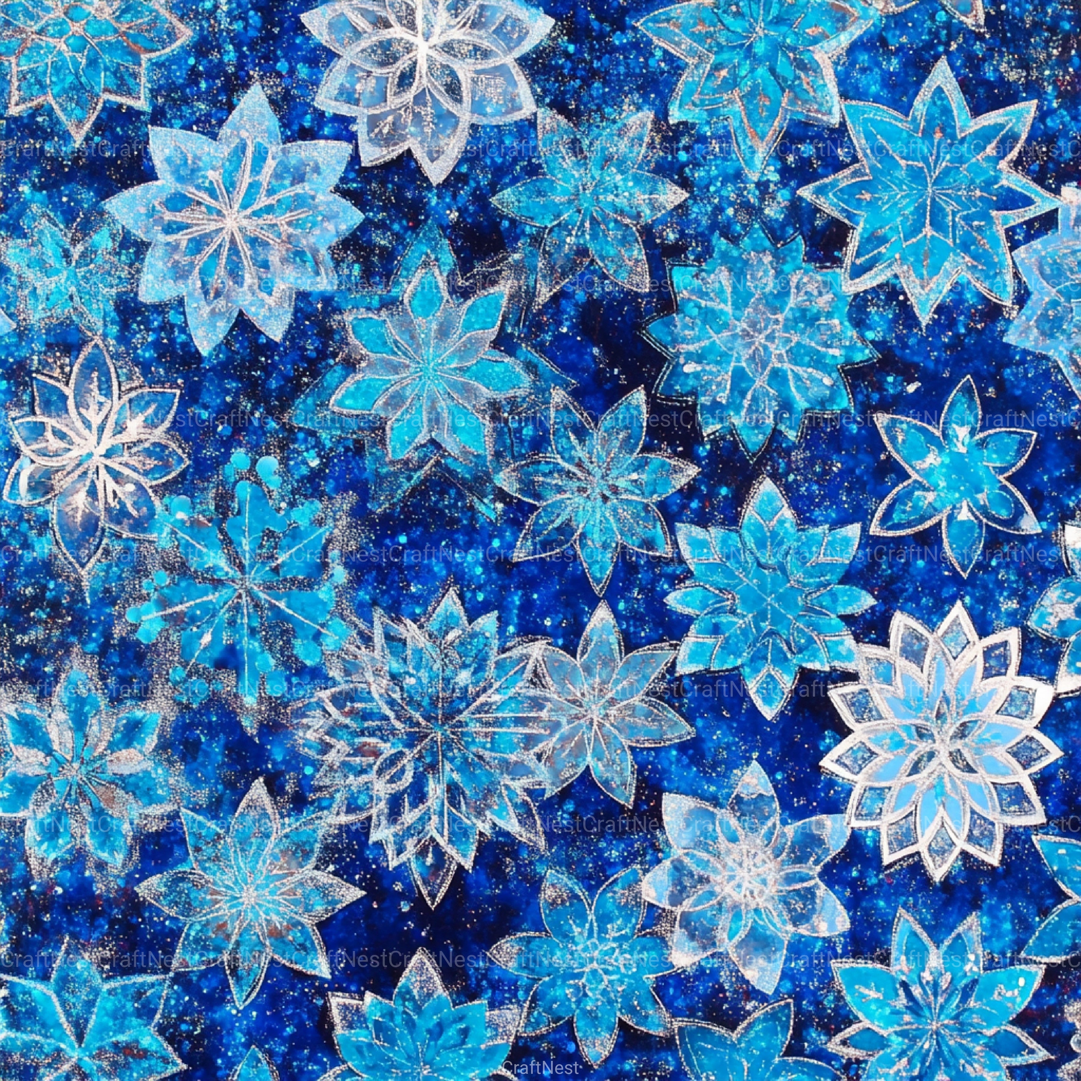 Blue Glitter Snowflakes Winter Pattern Clipart Bundle - CraftNest - Digital Crafting and Art