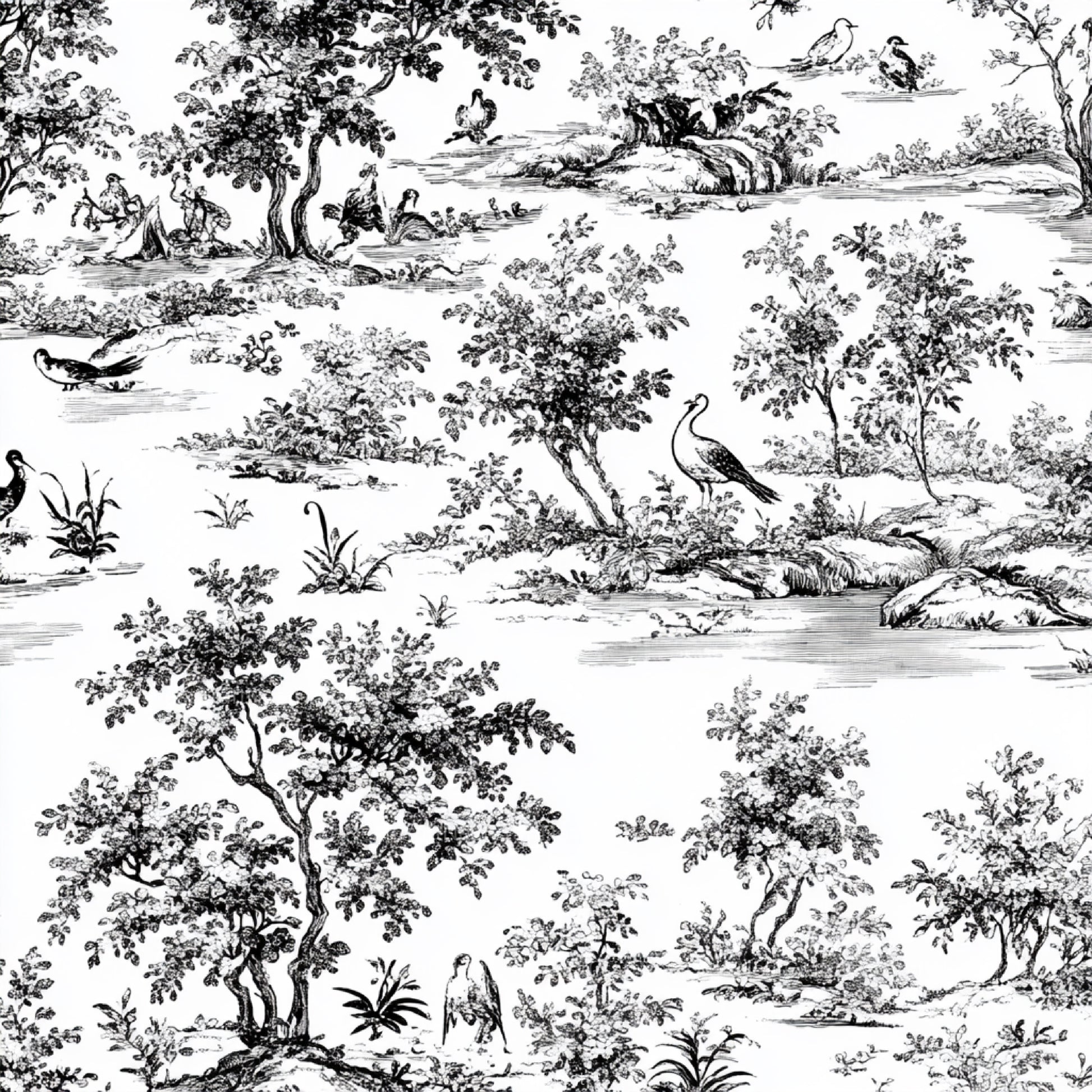 Black White Spring Toile De Jouy Pattern Clipart Bundle - CraftNest - Digital Crafting and Art
