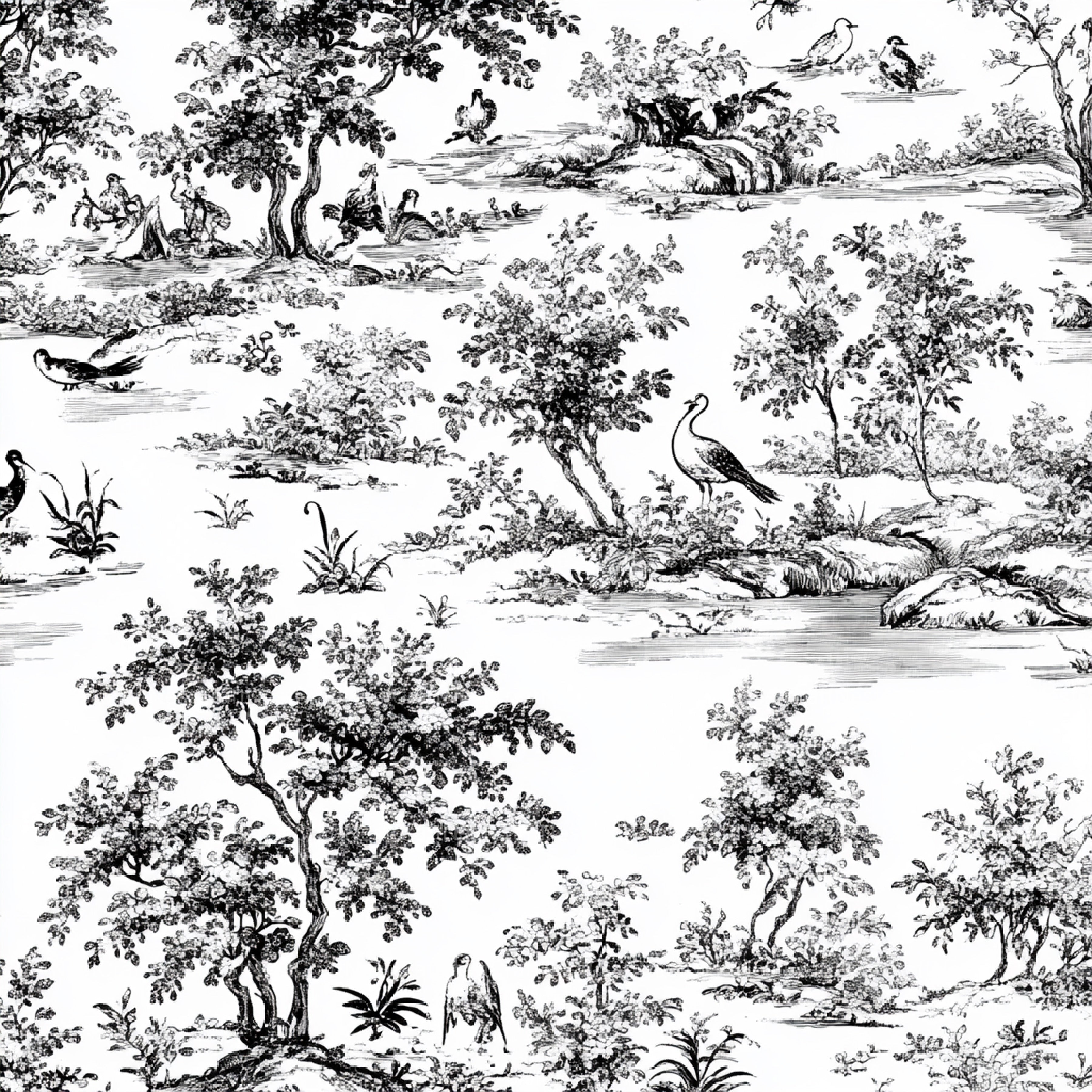 Black White Spring Toile De Jouy Pattern Clipart Bundle - CraftNest - Digital Crafting and Art