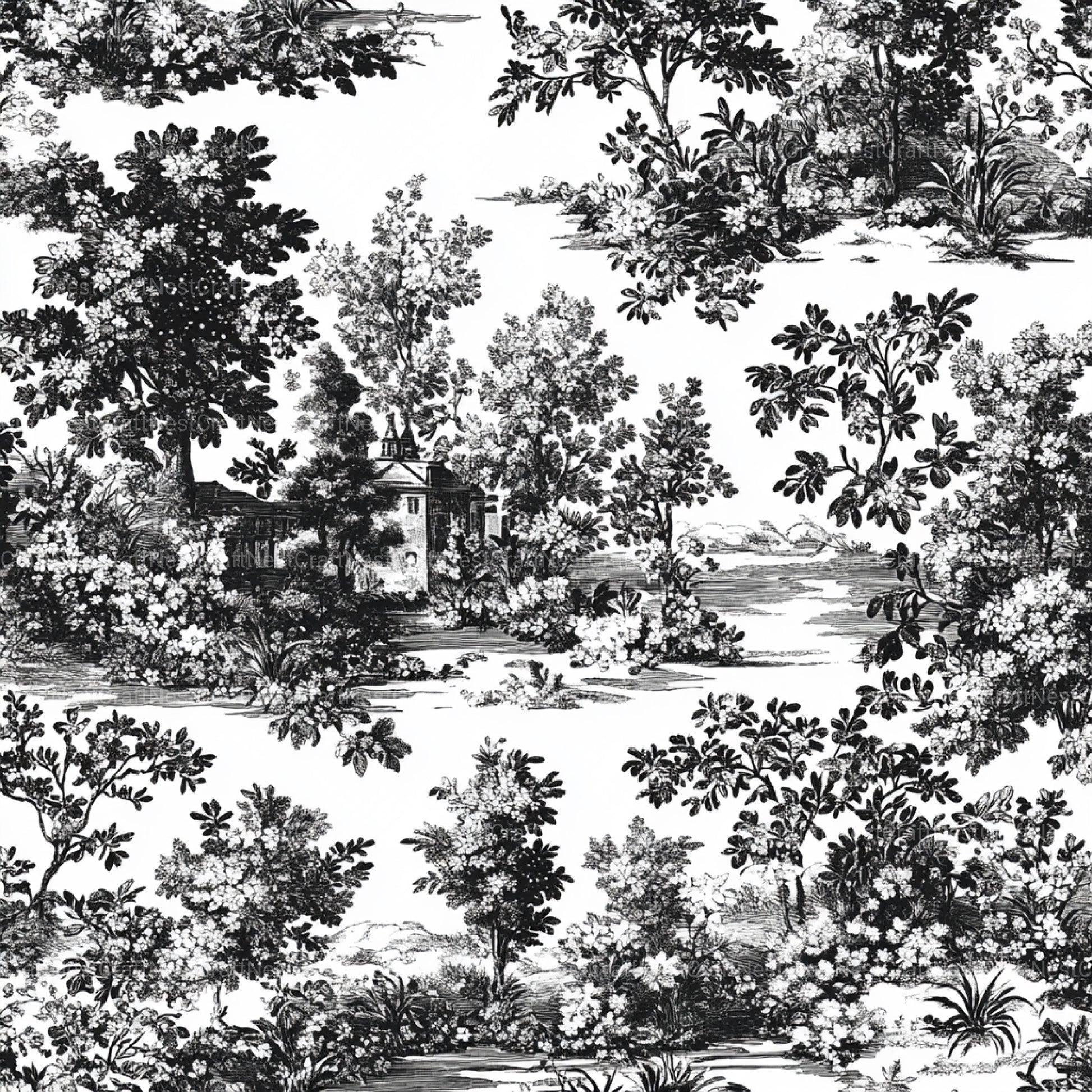 Black White Spring Toile De Jouy Pattern Clipart Bundle - CraftNest - Digital Crafting and Art