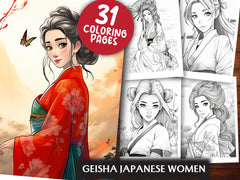 Geisha Japanese Women Coloring Book - CraftNest - Digital Crafting and Art