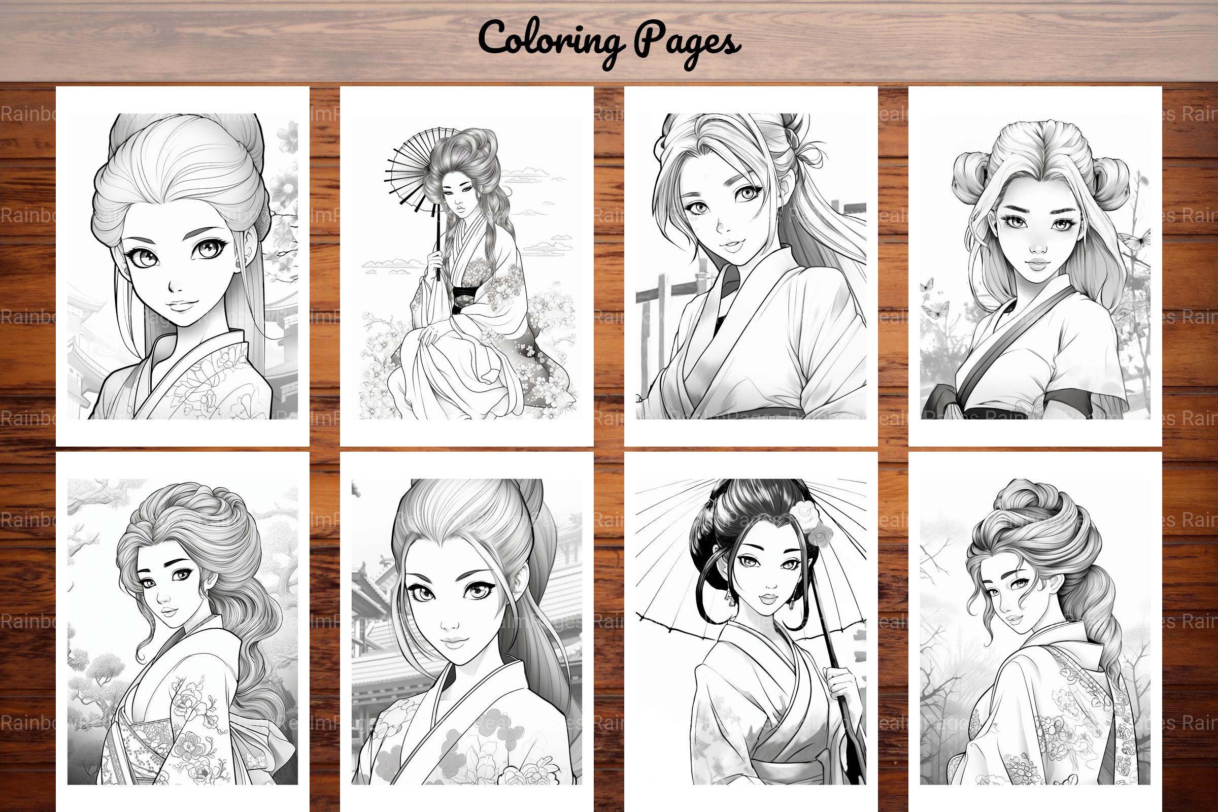 Geisha Japanese Women Coloring Book - CraftNest - Digital Crafting and Art