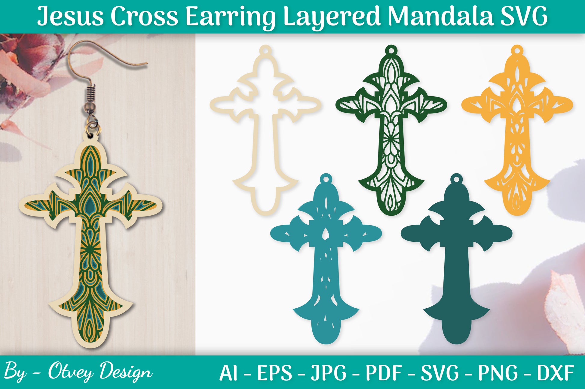 Jesus Cross Earring Layered Mandala SVG Bundle 1 - CraftNest - Digital Crafting and Art