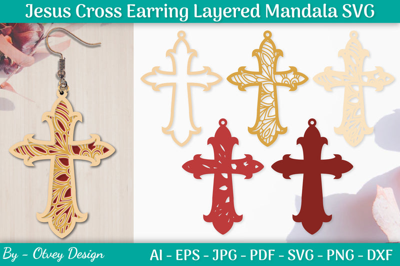 Jesus Cross Earring Layered Mandala SVG Bundle 2 - CraftNest - Digital Crafting and Art