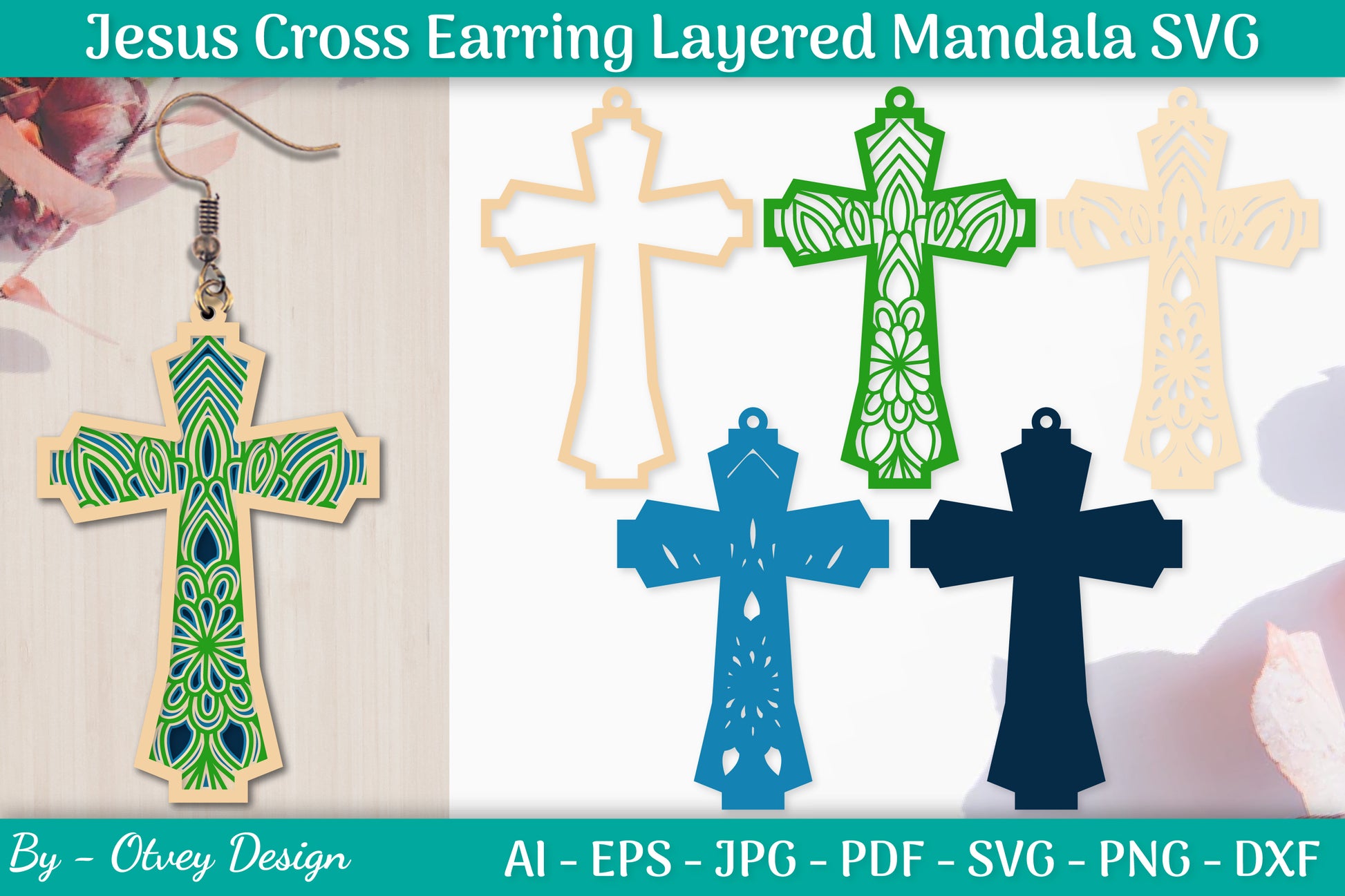 Jesus Cross Earring Layered Mandala SVG Bundle 3 - CraftNest - Digital Crafting and Art